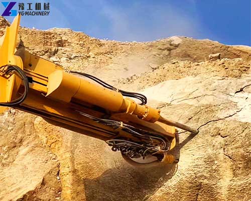 rock drill and splitter attachments mounted on excavators